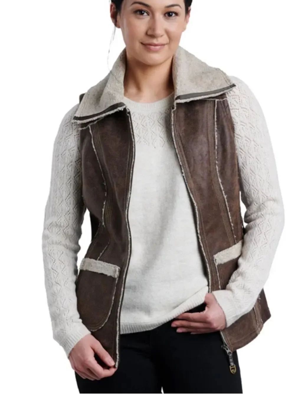 Kuhl Women's Dani Sherpa Vest in brown Medium